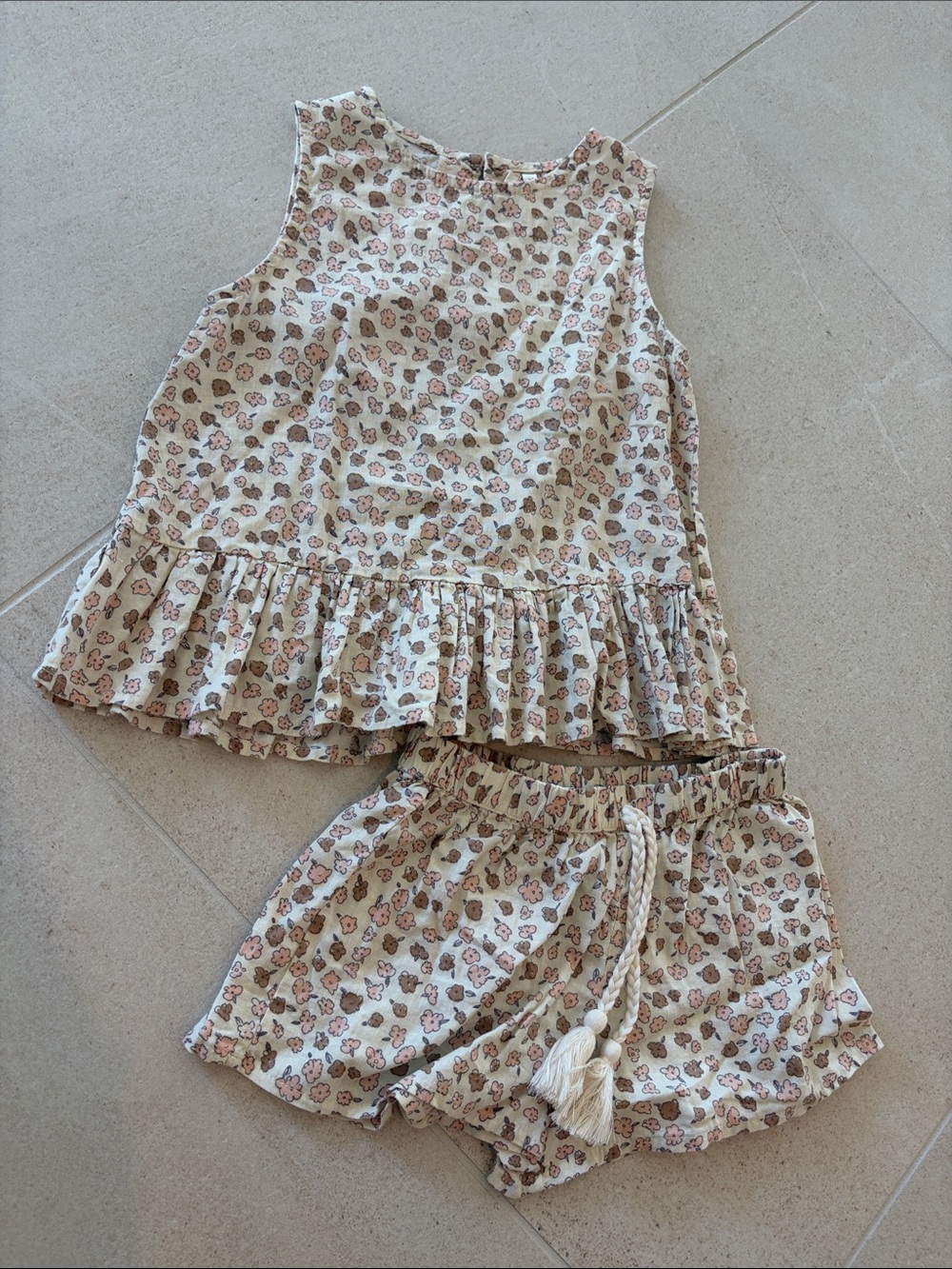 Rylee + Cru Cream Floral Ruffle Tank & Shorts Set